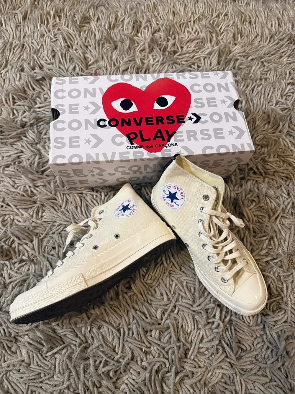 Converse Cream High-Top Kids Sneakers with Red Heart